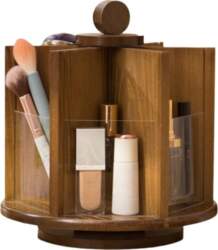 Bamboo Rotating Cosmetic Storage Box Multi-Compartment