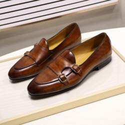 Double button men`s shoes first layer