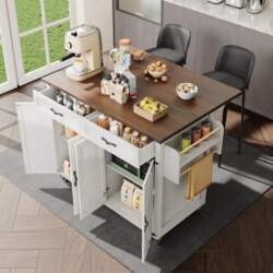 Kitchen Island, Serving Trolley with Pull-Out