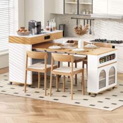 Kitchen island with wheels, extendable dining