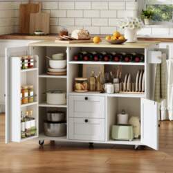 Mobile Kitchen Island with Foldable Worktop
