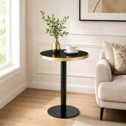 Modern Round Side Table, Marble-Look Tabletop