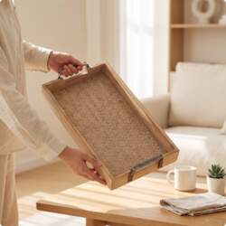 Rectangular Tray with Woven Wooden Foundation
