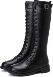 Retro Black Thick Bottom Long Boots