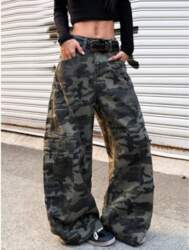 Retro Camo Patchwork Cargo Straight Leg