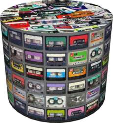 Round decorative pouf - cassettes