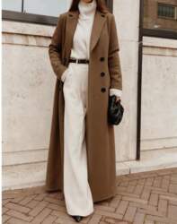 Womens Long Wool Blend Coat Winter