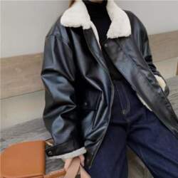 Y2k Lapel Long Sleeved Short Leather