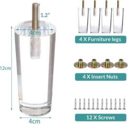4Pcs Clear Acrylic Sofa Legs Round