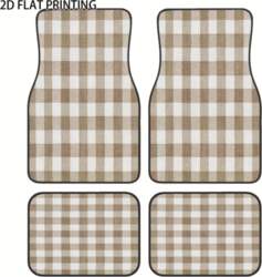 4pcs Light Brown Minimalist Plaid Pattern