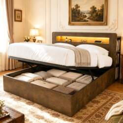 Bed frame with storage made of