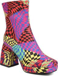 Checkerboard Pattern Square Toe Chunky Heel