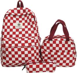 Chessboard printed 3 piece backpack with