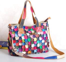 Colorful Soft Leather Shoulder Bag Geometric