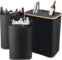 Foldable fabric recycling bin with lid