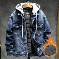 Men`s Lined Thickened Windproof Warm Denim