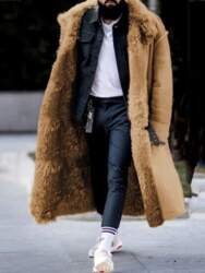Men`s Long Winter Coat with Suede