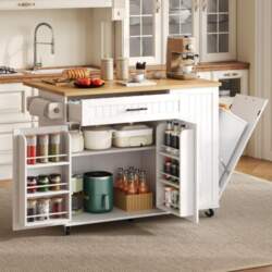 Mobile kitchen island with foldable worktop
