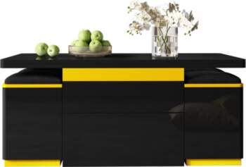 Modern black high-gloss coffee table, multifunctional