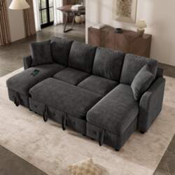 Modern U-Shape Chenille Sofa, 2 Storage