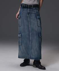 Notponerd W Denim Cargo Long Skirt