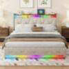 Upholstered Platform Bed with RGB LED