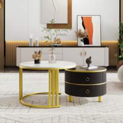 2-in-1 Round MDF Coffee Table, Side