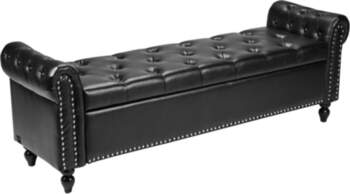 Button-Tufted Storage Ottoman Bench, Rolled Arm