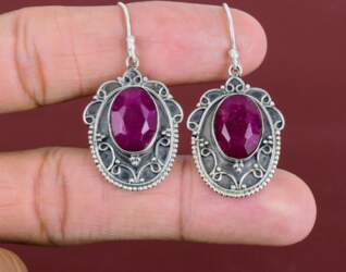 Faceted Kashmir Ruby Earring 925 Sterling