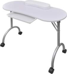 Foldable Manicure Table with Wheels White