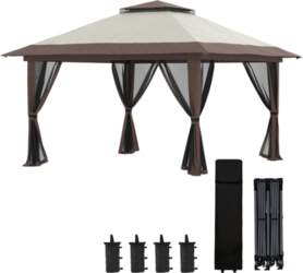 Folding Gazebo, Height-Adjustable, 4 Mesh Walls