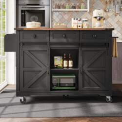 Kitchen island, serving cart with pull-out