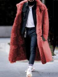 Men`s Long Winter Coat with Suede