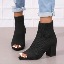 Modes Peep Toe melns audums adīšana