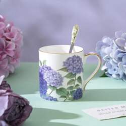 Purple Hydrangea Pattern Bone China Coffee