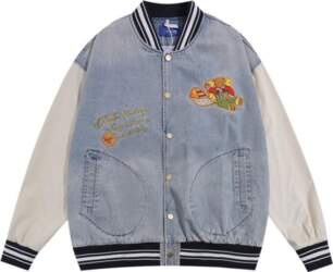 Unisex Oversized Denim Patchwork Baseball Jacket