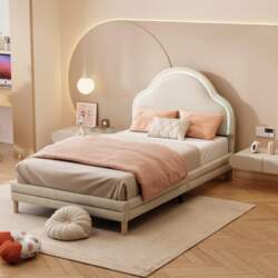 Upholstered Bed with Cloud-Shaped Headboard, with