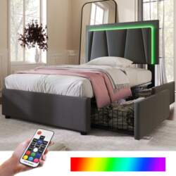 Upholstered Bed with LED Lighting, 2