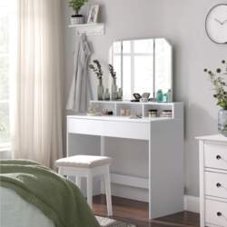 VASAGLE Dressing Table with Tri-Fold Mirror