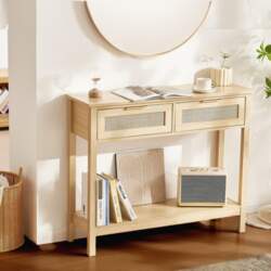 VEVOR Rattan Console Table with 2