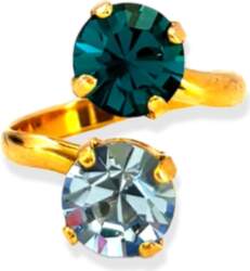 Gold-plated adjustable ring with 2 crystals