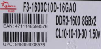 G.Skill 16GB PC3-12800 Kit memory