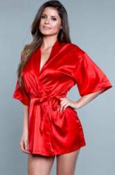 BeWicked Getting Ready Satin Kimono Red