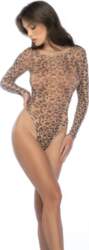 Mapale Mapele Leopard Mesh Bodysuit Long
