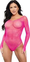 Leg Avenue Crystalized Bodysuit Fuchsia Mesh