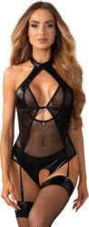 Obsessive Dominna Open-Front Black Teddy with