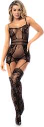 Mapale Bodystocking Mesh Floral Pattern Strappy