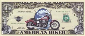Miljons dolāru banknote "Harley Davidson&quot