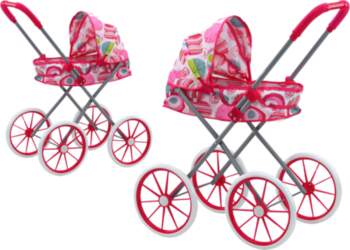 Doll Stroller Large Wheels Foldable Pink