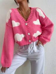 Trendsi Women`s Cropped Cable Knit Button